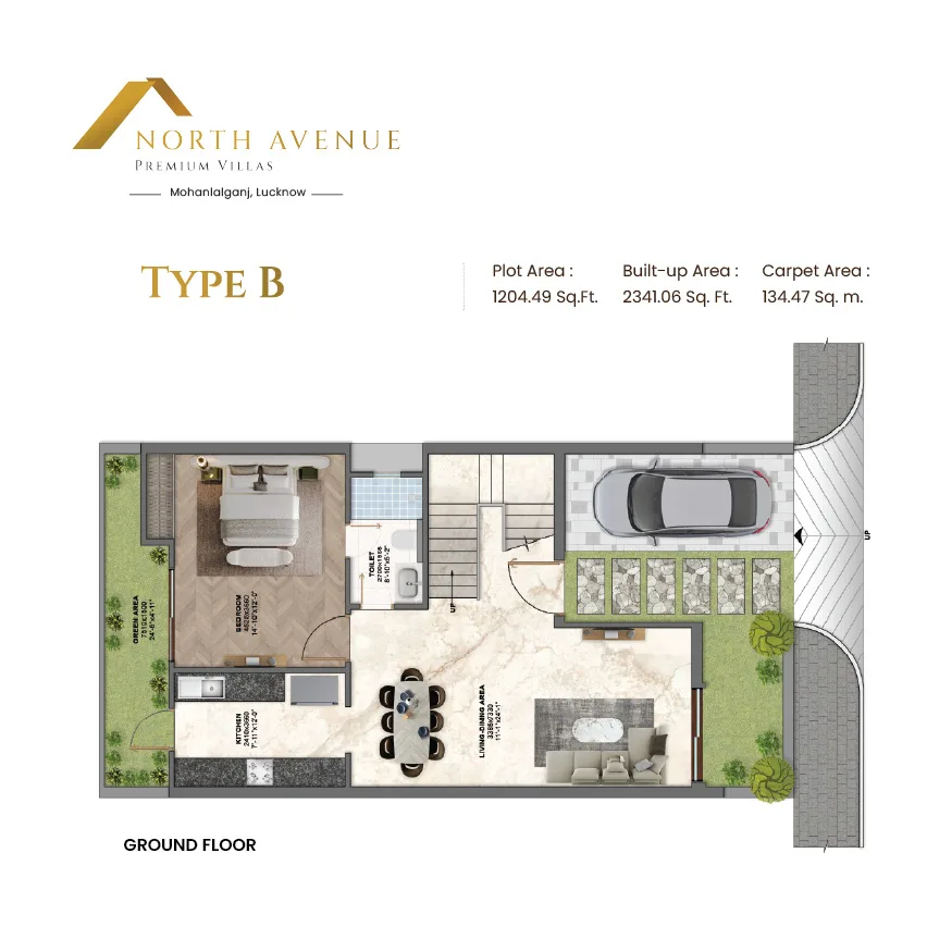Type B 3 BHK Duplex Villa, Sahu Kalpana North Avenue — Type B ground floor plan
