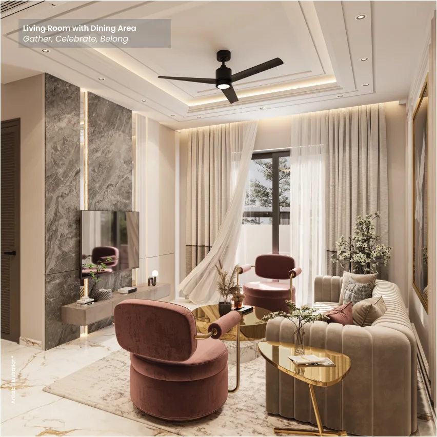 Type C 4 BHK Duplex Villa, Sahu Kalpana North Avenue — Living room with dining area